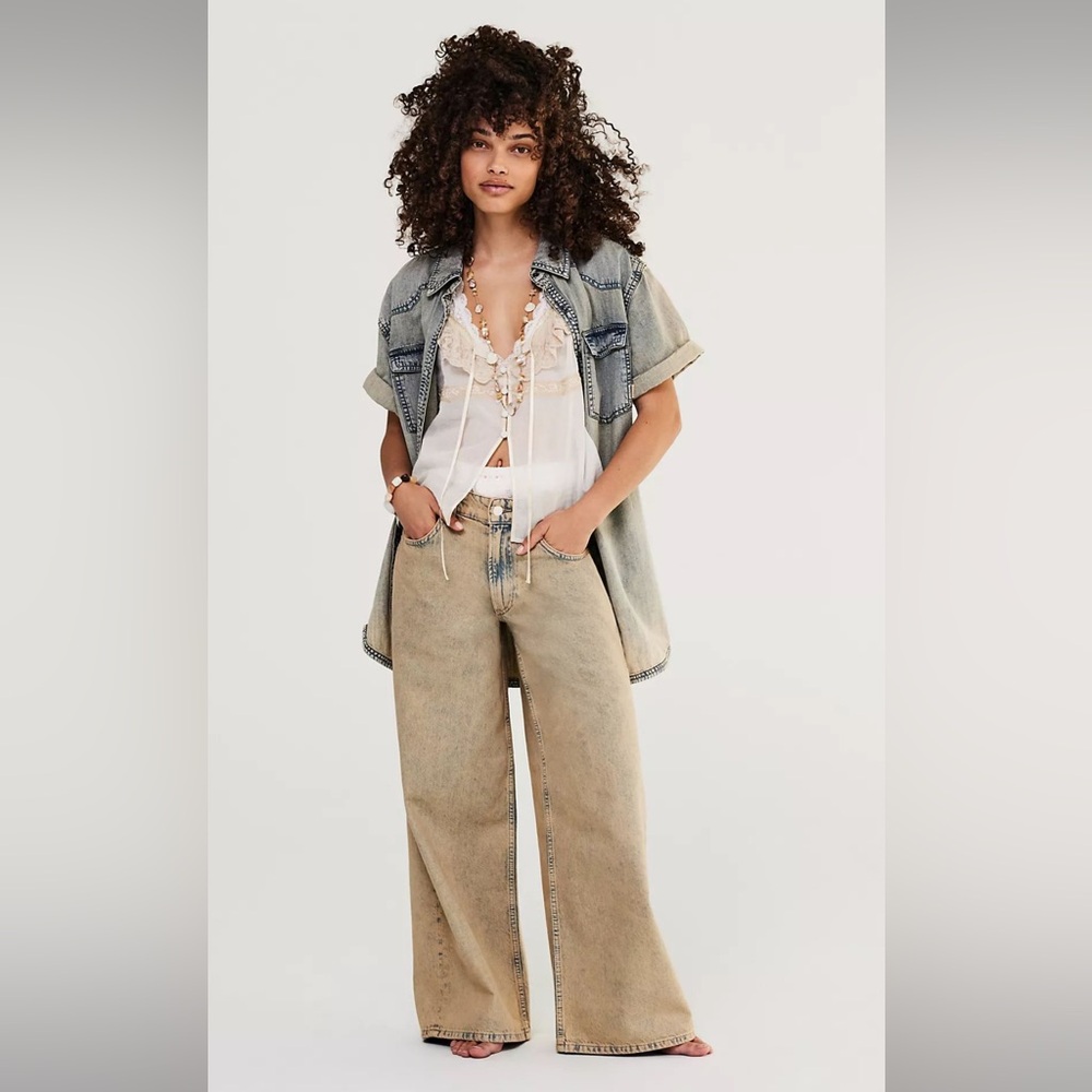 NWOT Free People Waterfalls Baggy Wide Leg Jeans - Picture 3 of 10